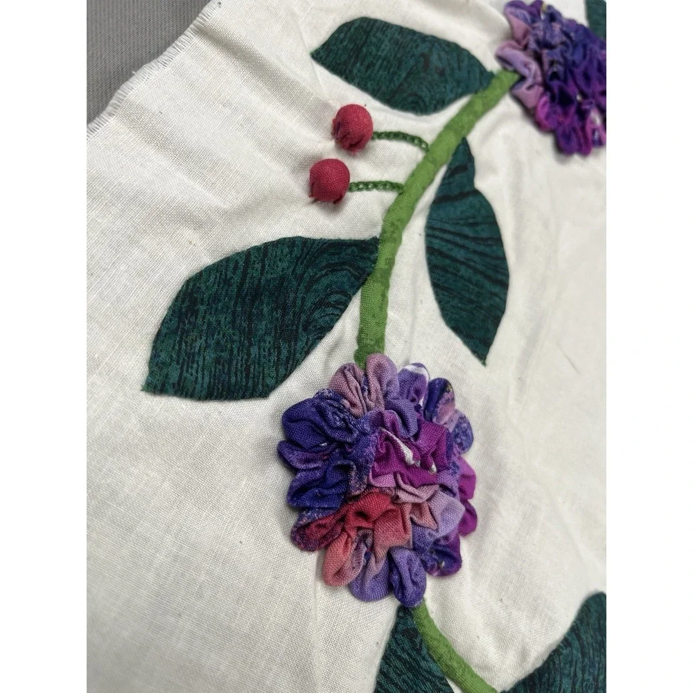 Lot Of 8 VTG Hand Sewn Quilt Blocks Blue Purple Flower Wreath‎ Cotton Appliqué